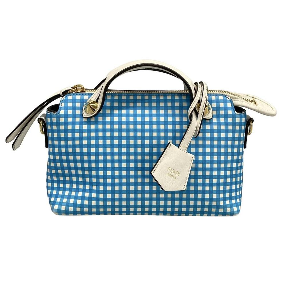 FENDI By The Way Handbag Check White Blue Leather